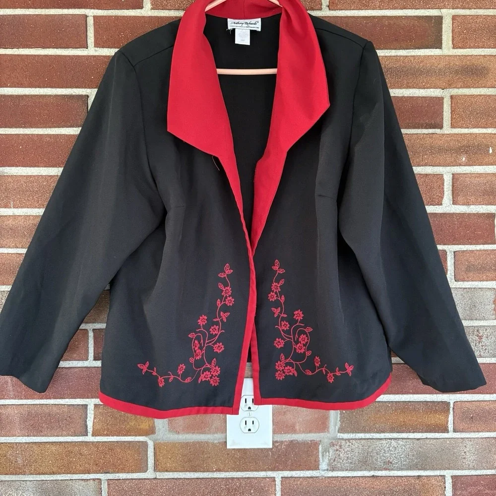 Anthony Richard's Black Red Floral Open Blazer Topper Jacket 20P A1454